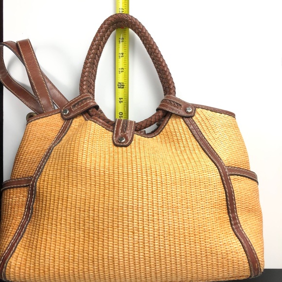 FOSSIL Woven Straw Brown Tote Satchel Purse - Picture 8 of 8
